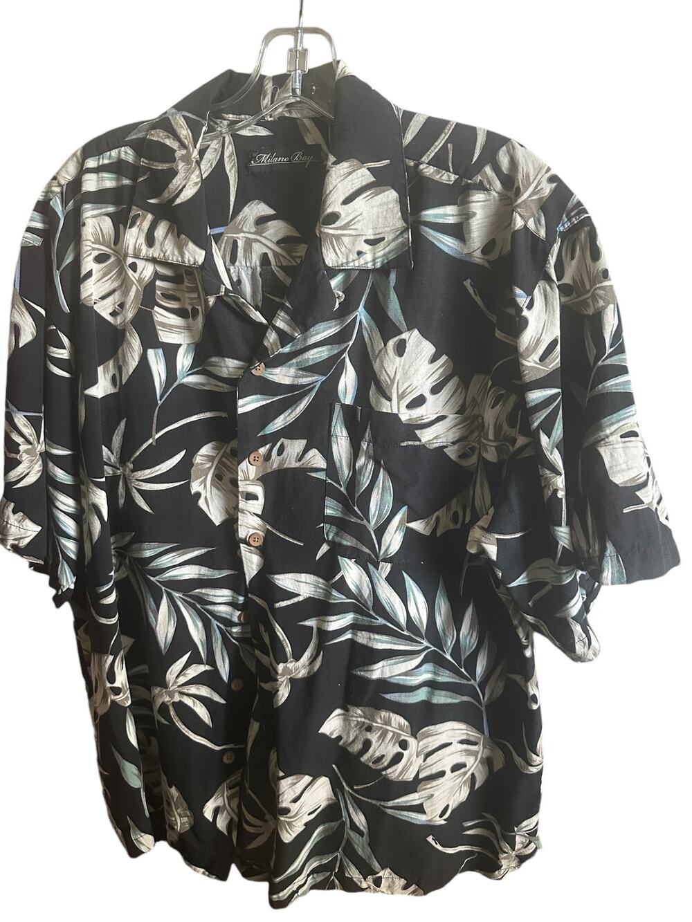 Milano Bay Black Hawaiian Shirt – Men’s Button Front Monstera Leaf Print Shirt